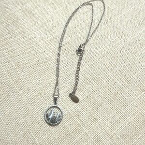wilderness necklace pine trees stainless metal silvertone chain camping theme 16